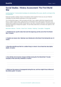 World War I History Worksheet | Class 5 CBSE | BookFlik