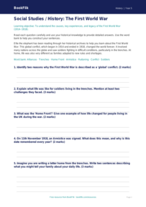 Free WW1 Worksheet | Class 5 | Social Studies / History | BookFlik