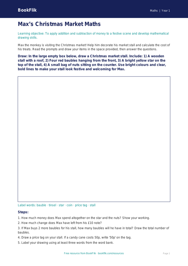 Free Christmas Maths Drawing Sheet | Class 1 | Maths | BookFlik worksheet preview — Maths Christmas Maths