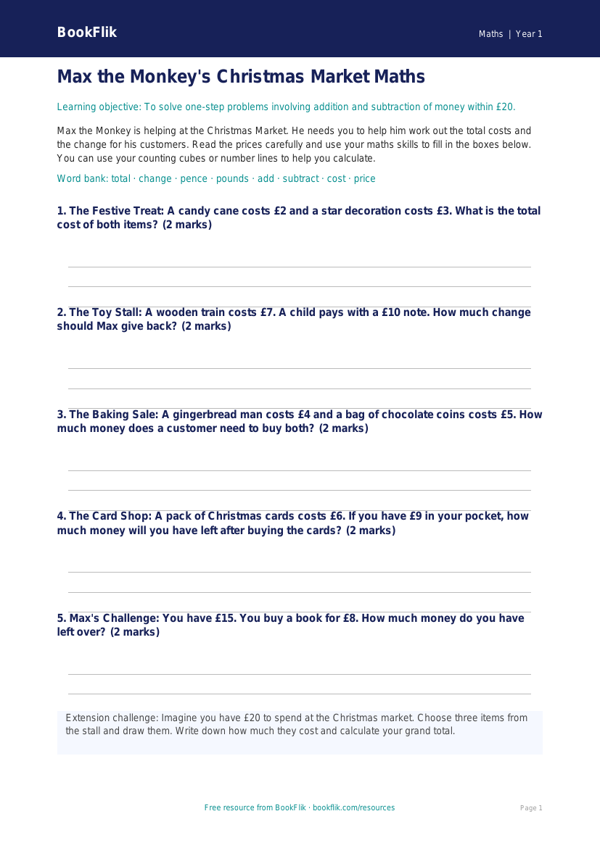Free Christmas Maths Template | Class 1 | Maths | BookFlik worksheet preview — Maths Christmas Maths