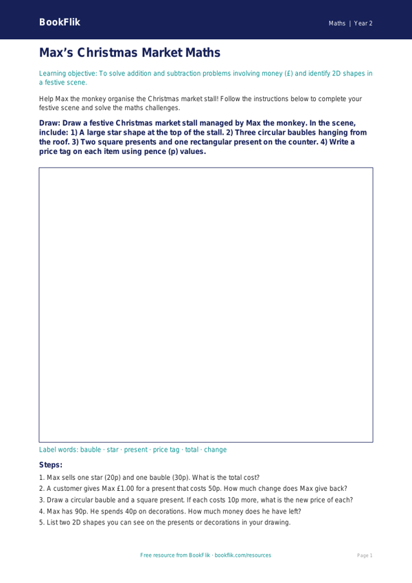 Free Christmas Maths Drawing Sheet | Class 2 | Maths | BookFlik worksheet preview — Maths Christmas Maths
