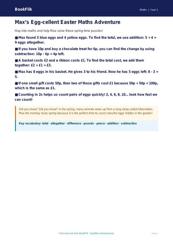 Free Easter Maths Poster | Class 1 | Maths | BookFlik worksheet preview — Maths Easter Maths