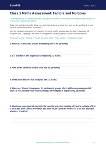 Free Factors And Multiples Assessment | Class 5 | Maths | BookFlik