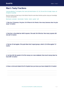 Free Fractions Worksheet | Class 2 | Maths | BookFlik