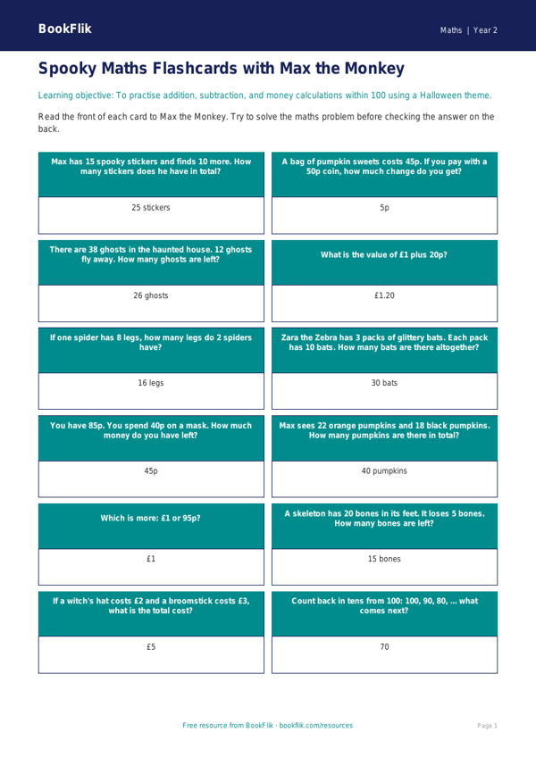Halloween Maths Fun: Class 2 Money and Addition | BookFlik worksheet preview — Maths Halloween Maths