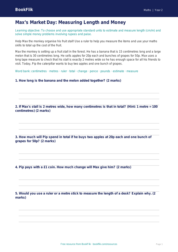 Free Measurement Track Sheet | Class 2 | Maths | BookFlik worksheet preview — Maths Measurement