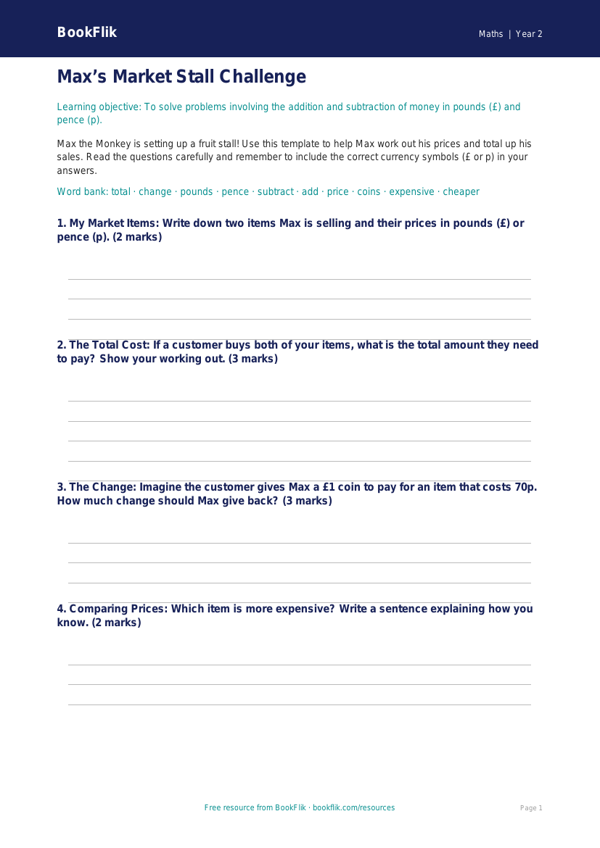 Money Maths Worksheet for Class 2 | CBSE Curriculum | BookFlik worksheet preview — Maths Money