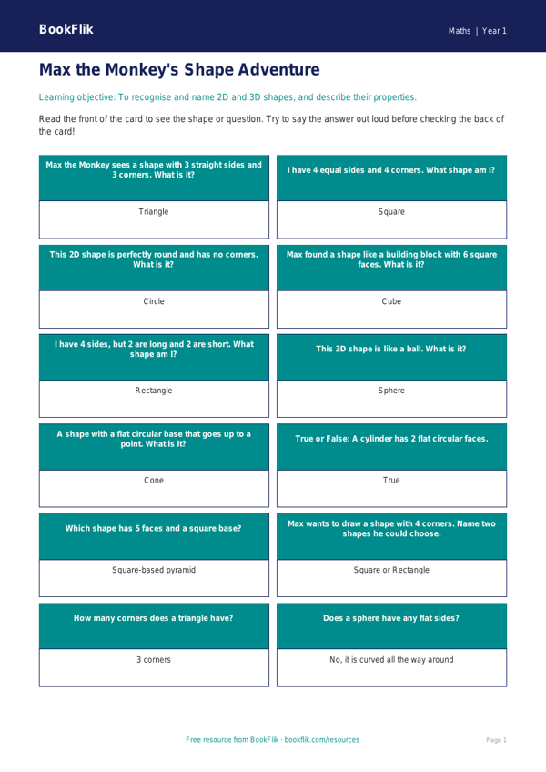 Free Shape Flashcards | Class 1 | Maths | BookFlik worksheet preview — Maths Shape