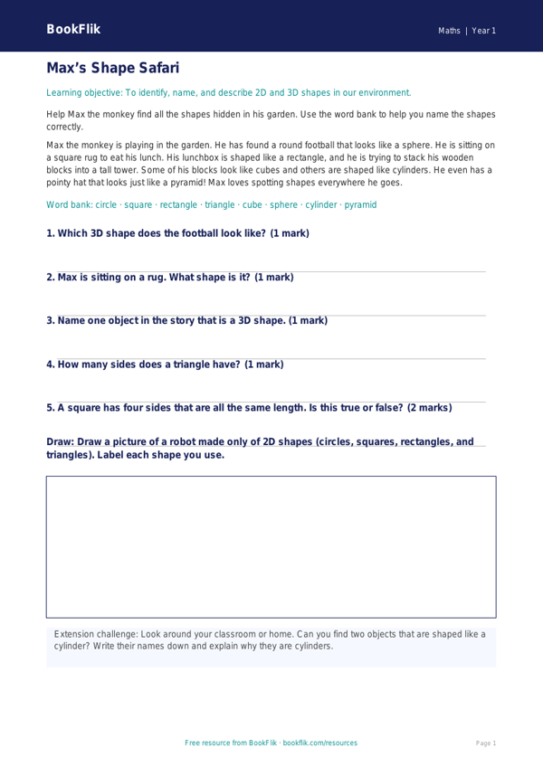 Free Shape Track Sheet | Class 1 | Maths | BookFlik worksheet preview — Maths Shape