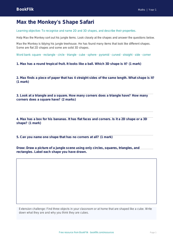 Free Shape Worksheet | Class 1 | Maths | BookFlik worksheet preview — Maths Shape