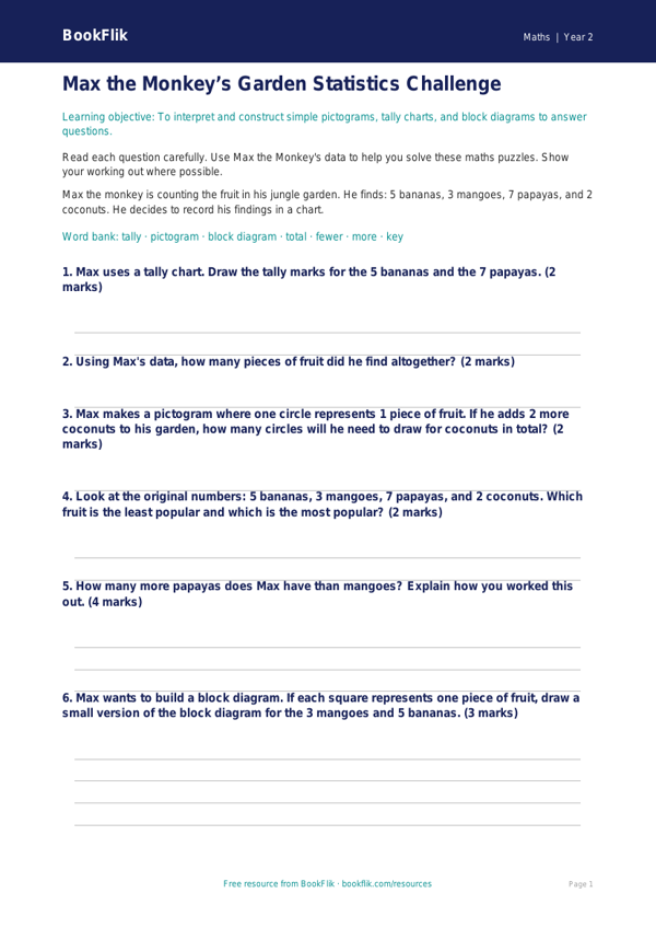 Free Statistics Assessment | Class 2 | Maths | BookFlik worksheet preview — Maths Statistics