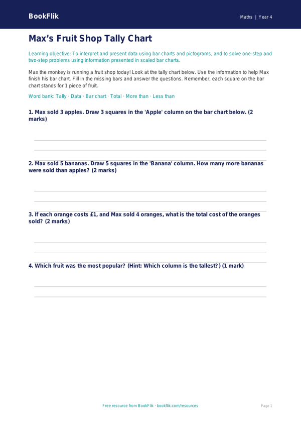 Free Statistics Activity Sheet | Class 4 | Maths | BookFlik worksheet preview — Maths Statistics