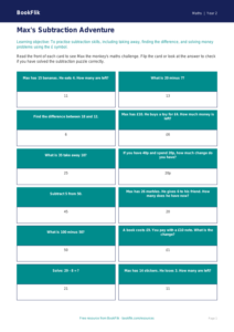 Free Subtraction Flashcards | Class 2 | Maths | BookFlik
