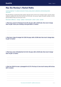 Free Subtraction Activity Sheet | Class 4 | Maths | BookFlik