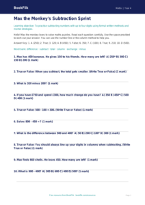 Free Subtraction Quiz | Class 4 | Maths | BookFlik