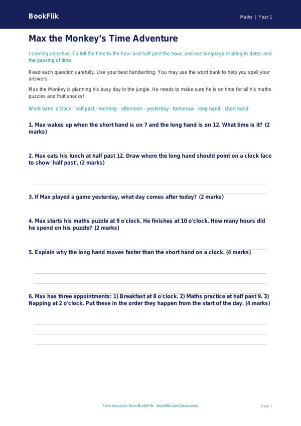 Time Assessment for Class 1 Maths | CBSE NCERT Worksheet worksheet preview — Maths Time