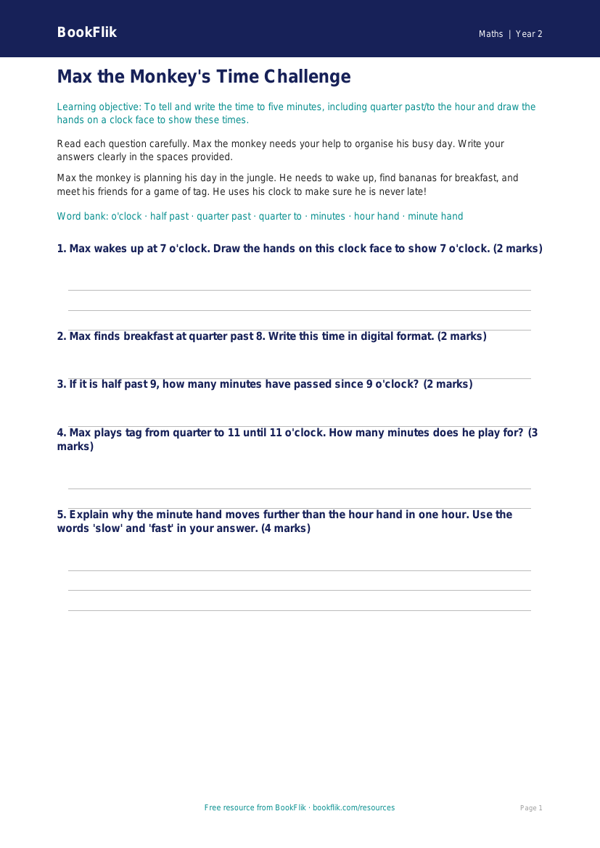 Time Assessment for Class 2 | Maths Worksheet | BookFlik worksheet preview — Maths Time