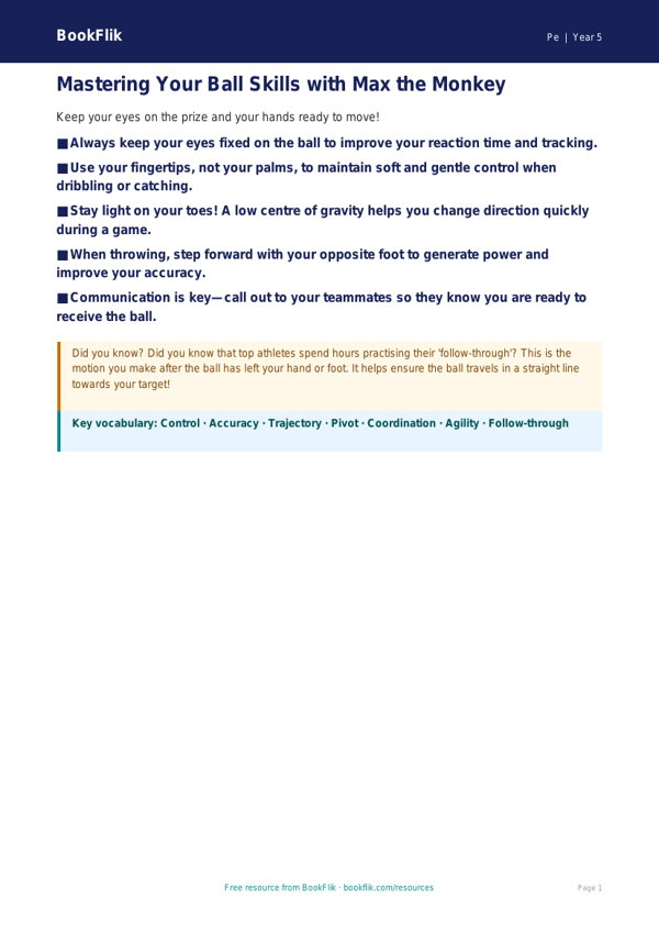 Ball Skills Poster for Class 5 | CBSE Physical Education | BookFlik worksheet preview — Pe Ball Skills