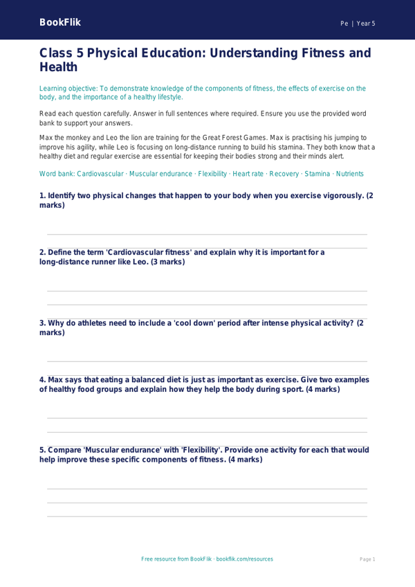 Fitness Assessment Class 5 | CBSE Physical Education Worksheet worksheet preview — Pe Fitness