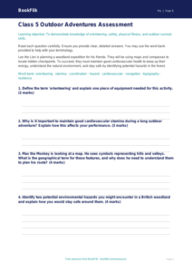 Outdoor Adventures Assessment for Class 5 | CBSE PE Worksheet