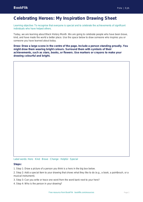 Black History Month Drawing Activity for Nursery & LKG | BookFlik worksheet preview — Pshe Black History Month