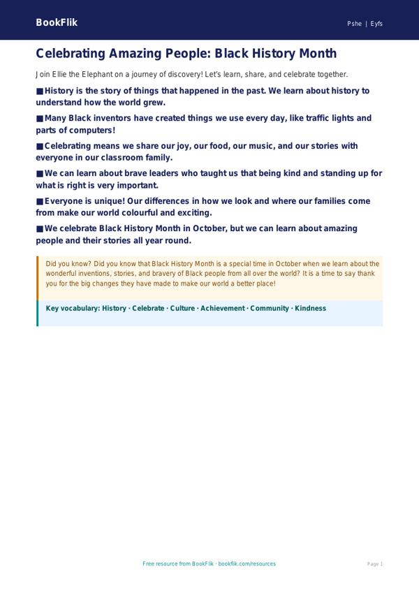 Black History Month Poster for Nursery & LKG | CBSE Life Skills worksheet preview — Pshe Black History Month