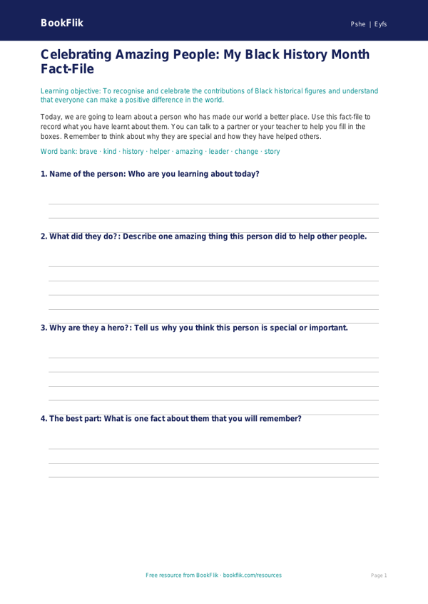 Black History Month Activities for Nursery & LKG | CBSE Life Skills worksheet preview — Pshe Black History Month