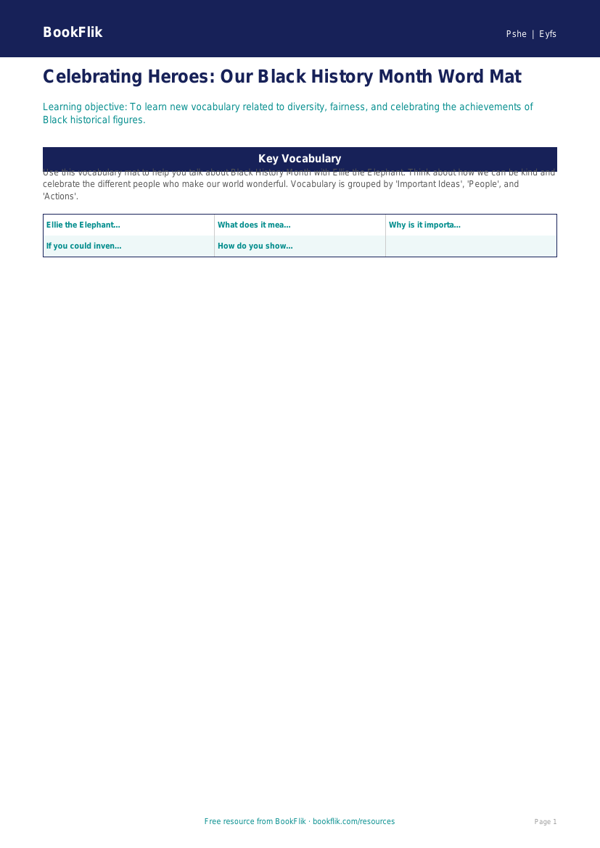 Black History Month Learning Resource for Nursery & LKG | BookFlik worksheet preview — Pshe Black History Month