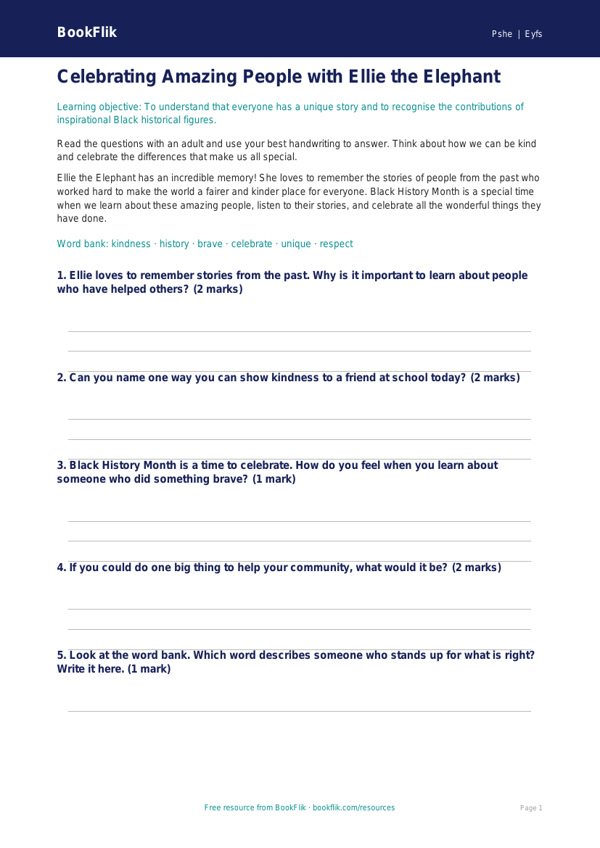 Free Black History Month Worksheet | Nursery / LKG | Life Skills | BookFlik worksheet preview — Pshe Black History Month