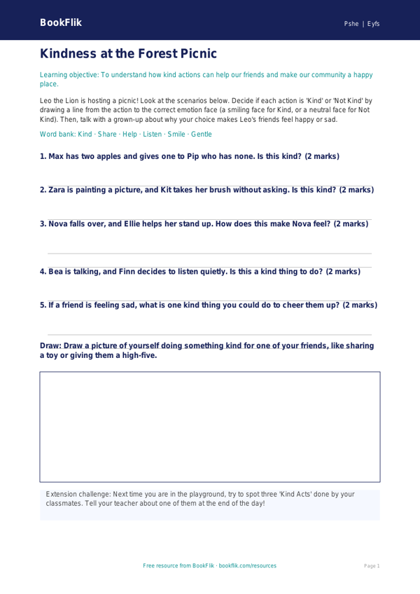 Free Kindness Activity Sheet | Nursery / LKG | Life Skills | BookFlik worksheet preview — Pshe Kindness