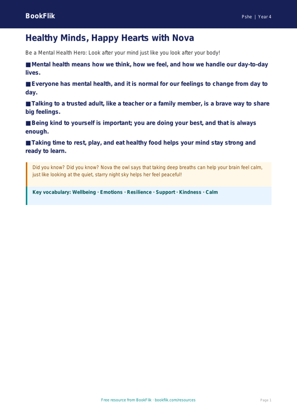 Mental Health Poster Activity for Class 4 | Life Skills | BookFlik worksheet preview — Pshe Mental Health