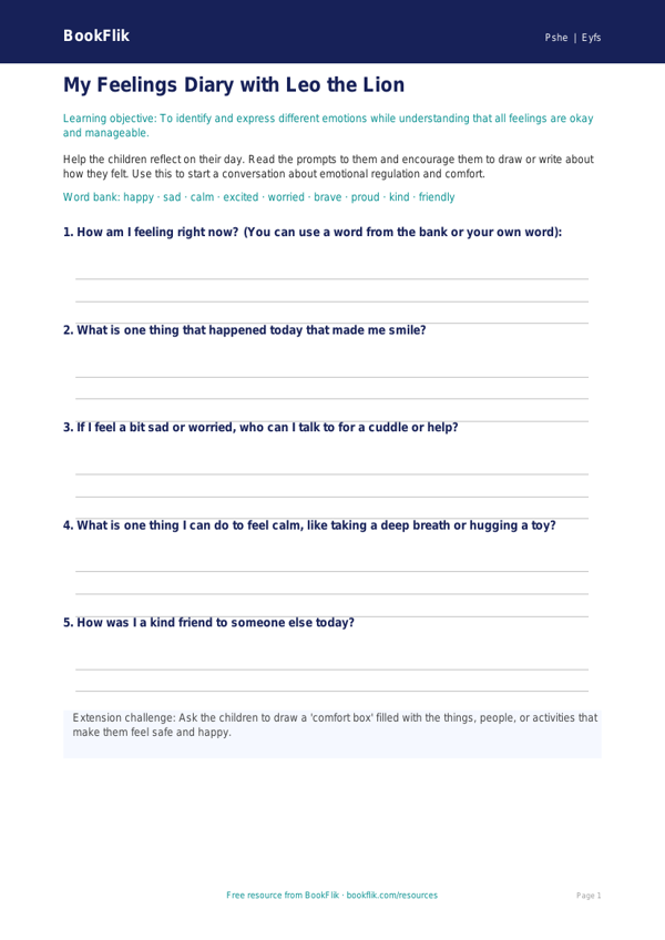 Understanding Feelings: Mental Health Template for Nursery / LKG | BookFlik worksheet preview — Pshe Mental Health