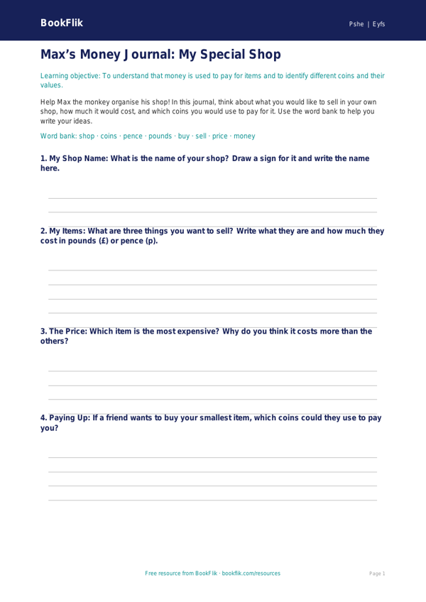 Free Money Template | Nursery / LKG | Life Skills | BookFlik worksheet preview — Pshe Money
