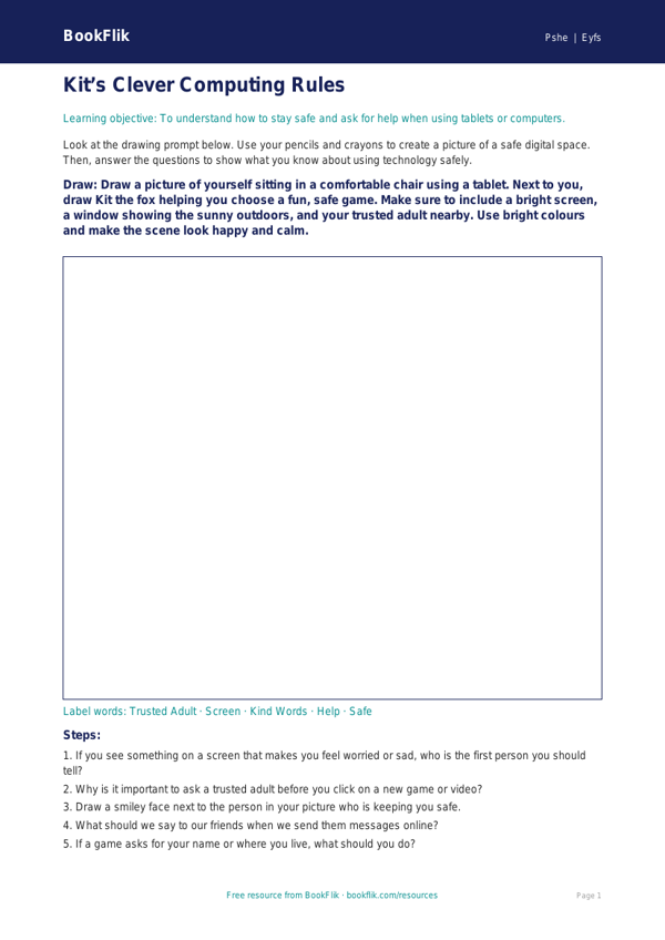 Free Online Safety Drawing Sheet | Nursery / LKG | Life Skills | BookFlik worksheet preview — Pshe Online Safety