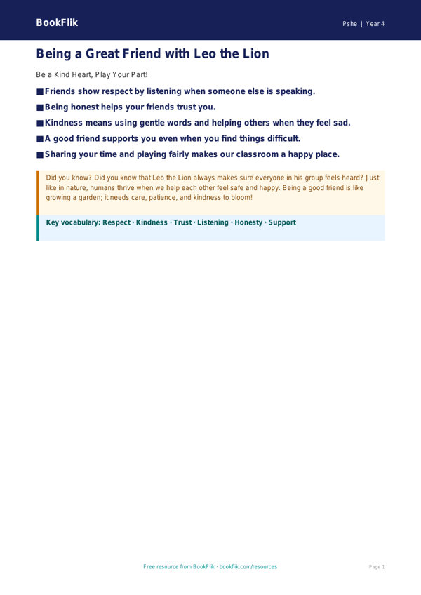 Free Relationships Poster | Class 4 | Life Skills | BookFlik worksheet preview — Pshe Relationships