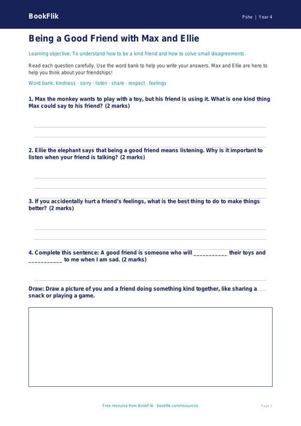 Free Relationships Worksheet | Class 4 | Life Skills | BookFlik worksheet preview — Pshe Relationships