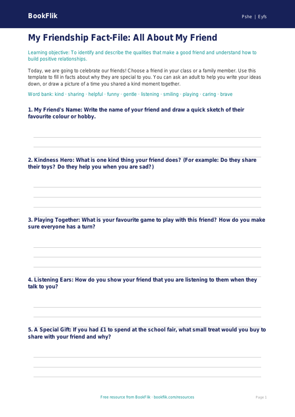 Free Relationships Template | Nursery / LKG | Life Skills | BookFlik worksheet preview — Pshe Relationships