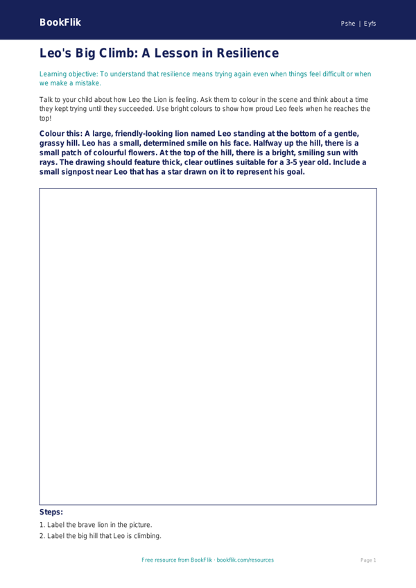 Free Resilience Colouring Page | Nursery / LKG | Life Skills | BookFlik worksheet preview — Pshe Resilience