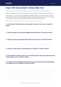 Chinese New Year Assessment for Class 4 | EVS & Values | BookFlik