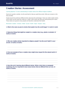Free Creation Stories Assessment | Class 4 | EVS / Moral Education | BookFlik