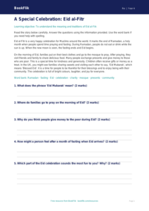 Free Eid Comprehension | Class 4 | EVS / Moral Education | BookFlik