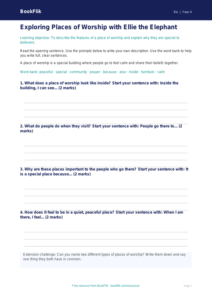 Free Places Of Worship Writing Frame | Class 4 | EVS / Moral Education | BookFlik