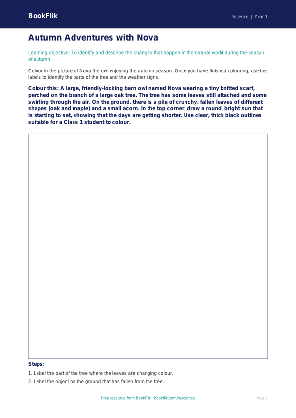 Free Autumn Science Colouring Page | Class 1 | Science | BookFlik worksheet preview — Science Autumn Science