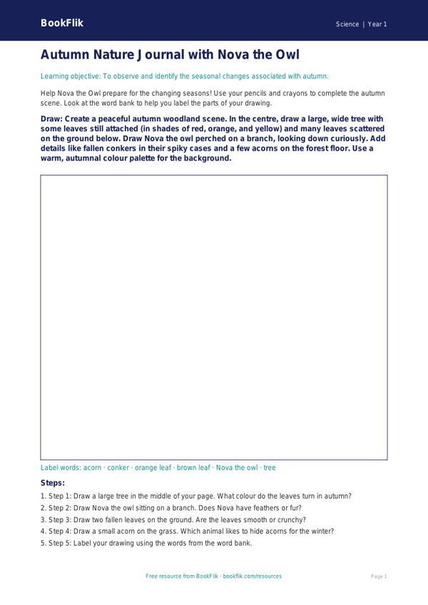 Free Autumn Science Drawing Sheet | Class 1 | Science | BookFlik worksheet preview — Science Autumn Science