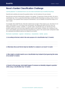 Free Classification Keys Comprehension | Class 5 | Science | BookFlik