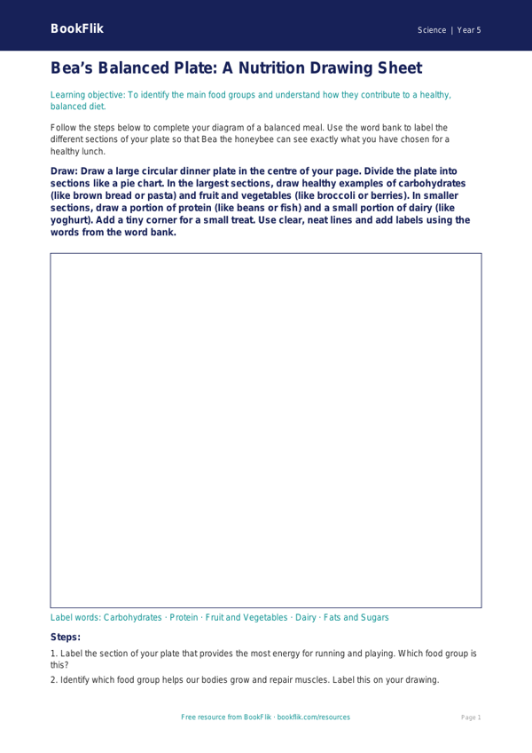 Free Nutrition Drawing Sheet | Class 5 | Science | BookFlik worksheet preview — Science Nutrition