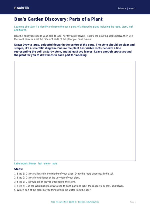 Free Plants Drawing Sheet | Class 1 | Science | BookFlik worksheet preview — Science Plants