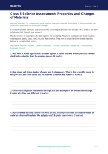 Free Properties Of Materials Assessment | Class 5 | Science | BookFlik