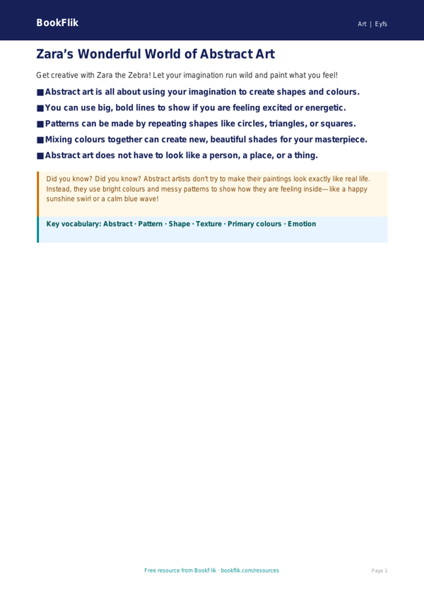 Free Abstract Art Poster | EYFS Core | BookFlik worksheet preview — Art Abstract Art
