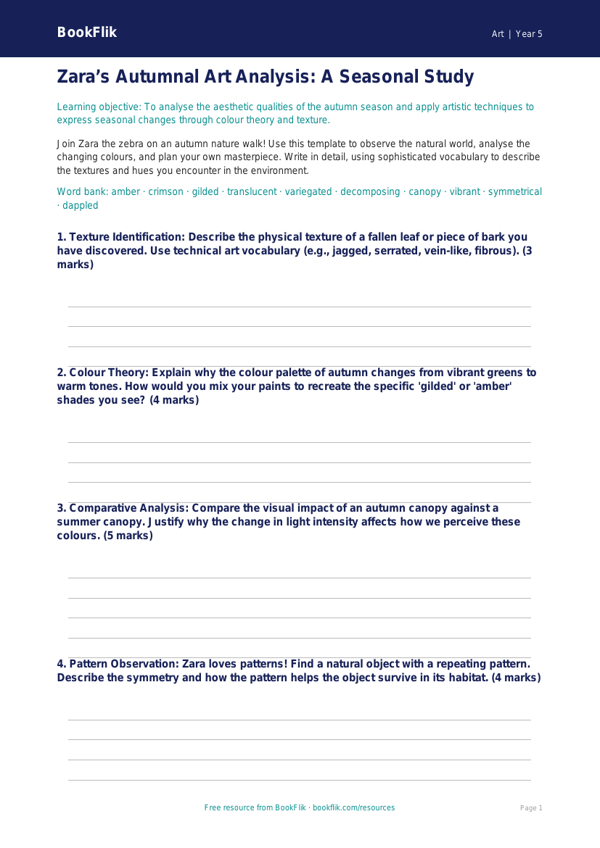 Free Autumn Art Template | Year 5 Greater Depth | BookFlik worksheet preview — Art Autumn Art